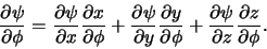\begin{displaymath}
{\partial \psi \over \partial \phi} =
{\partial \psi \over...
...tial \psi \over \partial z}{\partial z \over \partial \phi} .
\end{displaymath}
