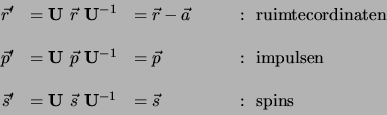 \begin{displaymath}
\begin{array}{rlll}
\vec r^\prime & = {\bf U} \vec r {\b...
...\bf U}^{-1} & = \vec s &
: {\rm spins} \\
\end{array}
\end{displaymath}