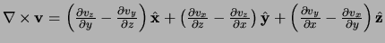 $\nabla \times {\bf v} =
\left( {\partial v_z \over \partial y} -
{\partial v_...
...l v_y \over \partial x} -
{\partial v_x \over \partial y} \right) \hat {\bf z}$