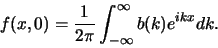 \begin{displaymath}
f(x,0) = {1 \over 2\pi} \int_{-\infty}^\infty b(k) e^{ikx}dk.
\end{displaymath}