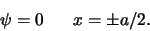 \begin{displaymath}
\psi = 0 x=\pm a/2 .
\end{displaymath}
