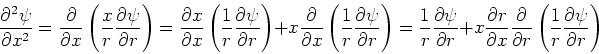 \begin{displaymath}
{\partial^2 \psi \over \partial x^2} = {\partial \over \part...
... r}
\left( {1 \over r}{\partial \psi \over \partial r} \right)
\end{displaymath}