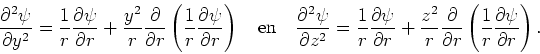 \begin{displaymath}
{\partial^2 \psi \over \partial y^2} =
{1 \over r}{\partial...
...}
\left( {1 \over r}{\partial \psi \over \partial r} \right) .
\end{displaymath}